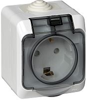 Розетка с заземлением накладная Systeme Electric Этюд 1-м. шторки IP44 белый картинка